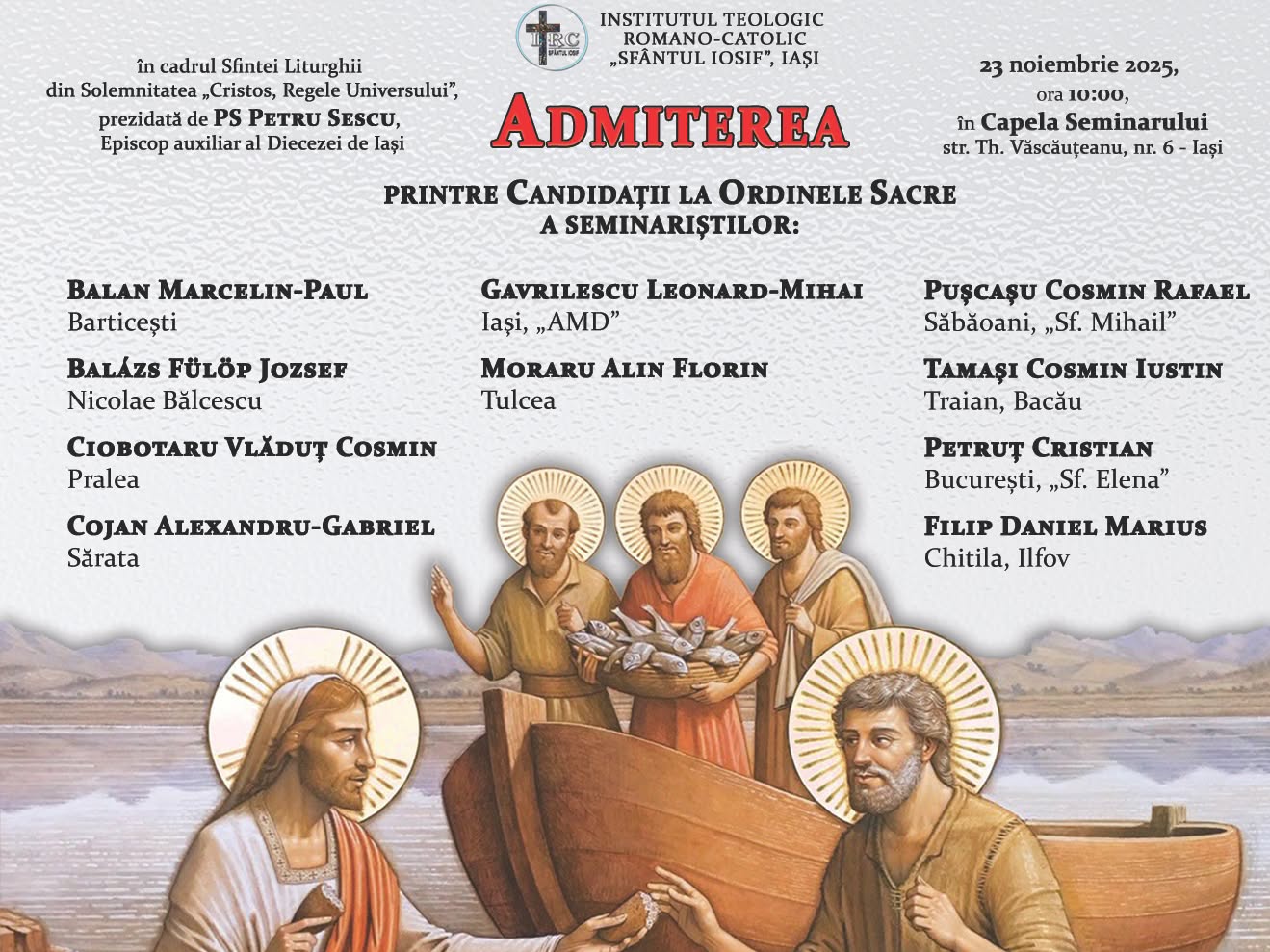 Invitație la evenimentul admiterii seminariștilor din anul III printre candidații la ordinele sacre