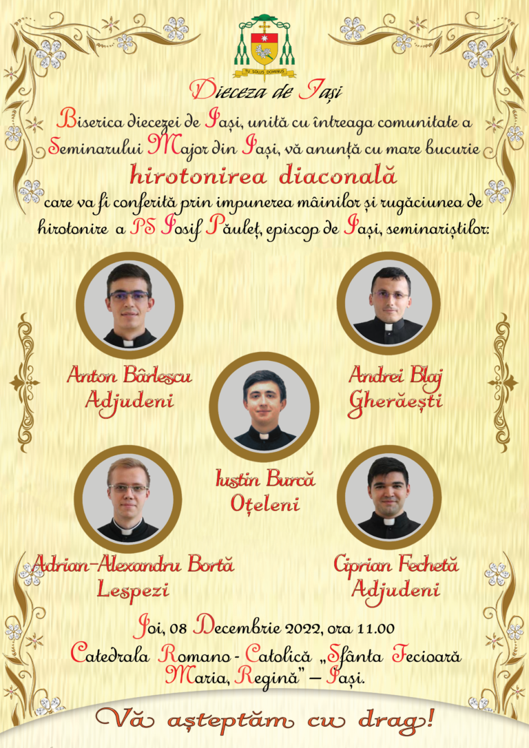 Vor fi hirotoniţi cinci diaconi (8 decembrie 2022)